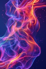 Abstract colorful smoke on dark background with bright orange, red, and purple hues, creating a mystical and ethereal atmosphere.