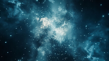 Naklejka premium 銀河の星雲と夜空のダーク: 宇宙空間で爆発する光と未来のSF宇宙背景