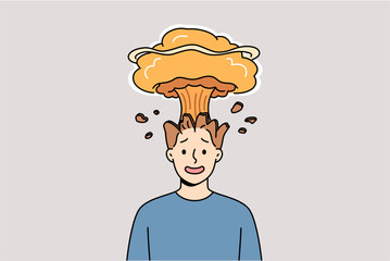 Man feels explosion in head due to brain overload with unnecessary data and lack of information hygiene. Overload causes nuclear boom for guy who has experienced sudden surge of anger and aggression