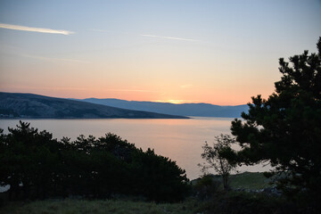 sunrise over the sea, clear sky without clouds. golden hour.