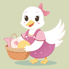 painted white baby duck in pink jumpsuit holds