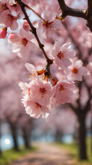 Obraz premium Macro A branch of cherry blossoms. Summer. There are cherry blossoms blooming in the park.