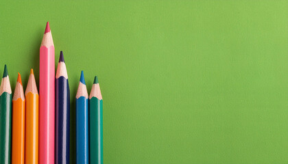 color pencils isolated on green background