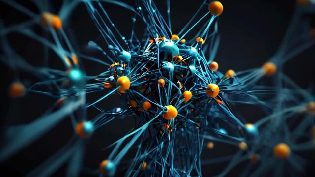 This is an illustration of a neural network with blue and yellow nodes and blue connections between them.