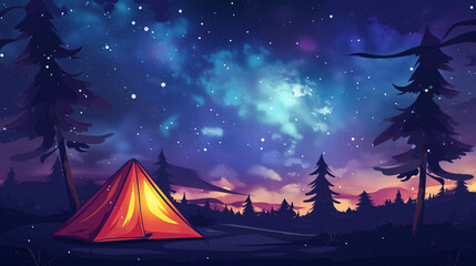 Travel van at night  with beautiful sky