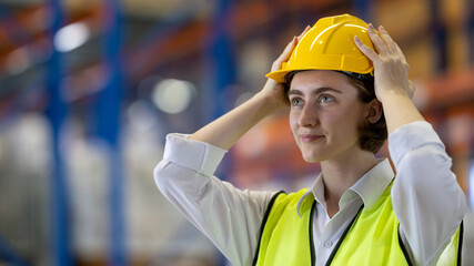 Female worker in warehouse, International import export , logistic business concept. Logistics,...