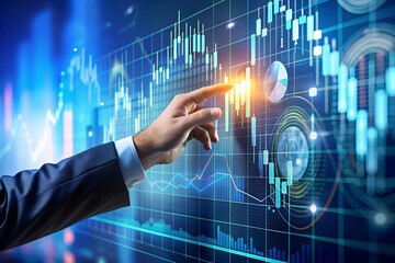 Hand Touching Digital Financial Interface, Technology, Investment