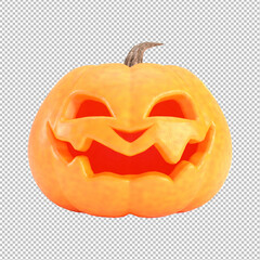 Halloween pumpkin isolated on png background. Jack o lantern isolated on transparent backdrop, 3d render.