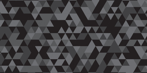 Fototapeta premium Abstract geometric black and gray background seamless mosaic and low polygon triangle texture wallpaper. Triangle shape retro wall grid pattern geometric ornament tile vector square element.
