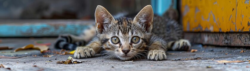 A kitten in the streets of Bangkok, Thailand, vibrant colors, lively and cultural