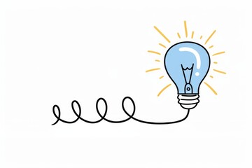 Glowing Blue Innovation Light Bulb with Spiral Cord and Blank Copy Space