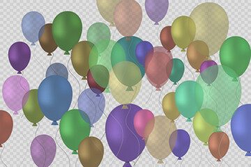 Realistic helium balloons. Happy Birthday, New Year's Party. On a transparent background.