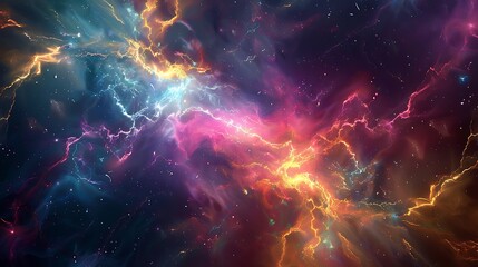 Fototapeta premium Radiant bursts of electric currents depicted through glowing lines intersecting and radiating amidst the celestial spectacle of the universe.