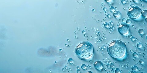 Light blue background showcasing hyaluronic acid serum with cosmetic gel drops cream texture. Concept Skincare products, Hyaluronic acid serum, Cosmetic gel drops, Cream texture