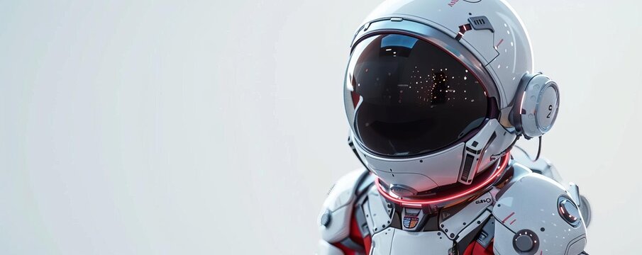 Cute doll in a spacesuit, 3D model, white background, space elements, futuristic style