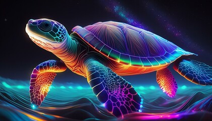 Fototapeta premium glowing sea turtle swimming