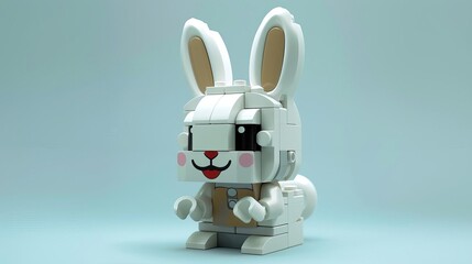 Cute Lego rabbit, 3D model, white background, playful expression