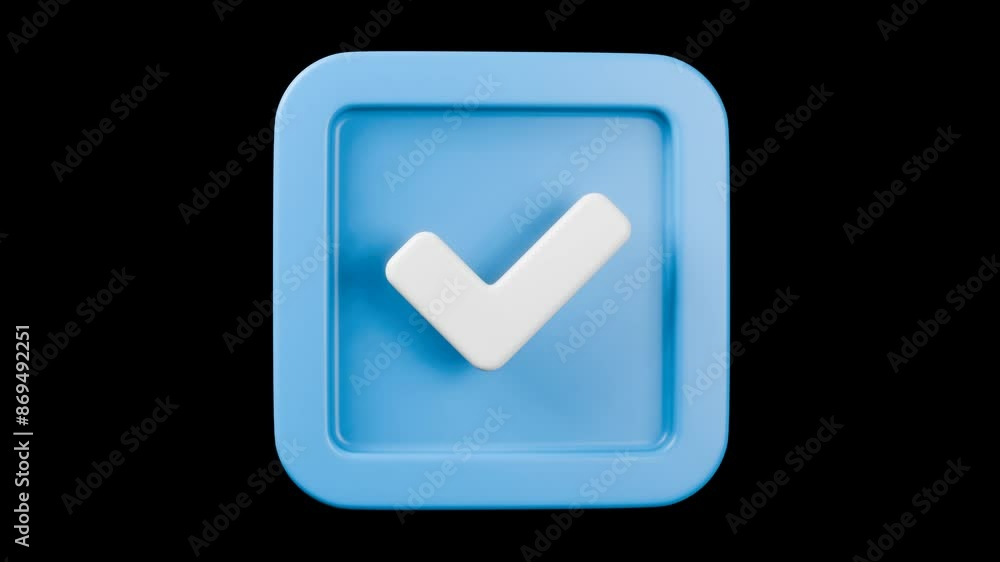 Aufkleber 3d ok confirm agree yes checkbox icon render movie on transparent background. looped animation