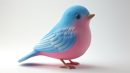 Cute plasticine bird, 3D model, white background, pastel colors