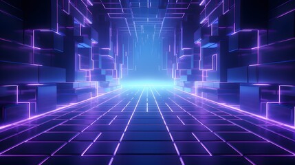 3d rendering of purple and blue abstract geometric background. Scene for advertising, technology, showcase, banner, game, sport, cosmetic, business, metaverse. Sci-Fi Illustration. Product display