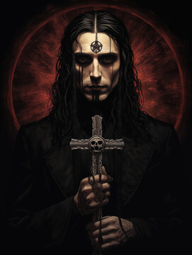  dark priest occult supernatural fantasy painting - generative ai