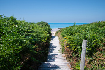 Joli paysage de la c&ocirc;te bretonne depuis le sentier de randonn&eacute;e GR34 du cap d'Erquy - Bretagne France