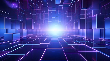 3d rendering of purple and blue abstract geometric background. Scene for advertising, technology, showcase, banner, game, sport, cosmetic, business, metaverse. Sci-Fi Illustration. Product display