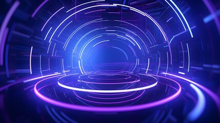 Obraz premium 3d rendering of purple and blue abstract geometric background. Scene for advertising, technology, showcase, banner, game, sport, cosmetic, business, metaverse. Sci-Fi Illustration. Product display