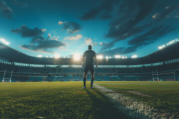 back view of rugby player on the stadium