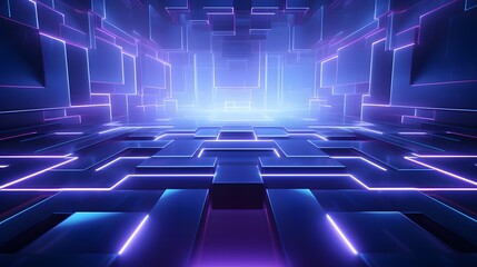 Obraz premium 3d rendering of purple and blue abstract geometric background. Scene for advertising, technology, showcase, banner, game, sport, cosmetic, business, metaverse. Sci-Fi Illustration. Product display