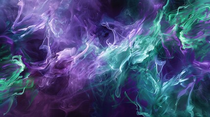 Obraz premium Radiant ultraviolet energy merging with tranquil jade colors, forming a captivating abstract composition captured in vivid HD detail.