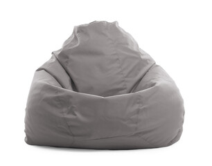 One grey bean bag chair isolated on white