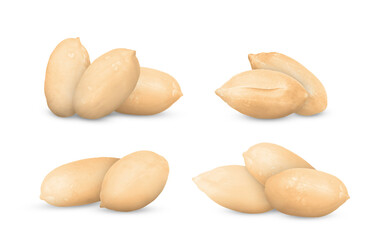 Many peanuts isolated on white, set. Healthy snack