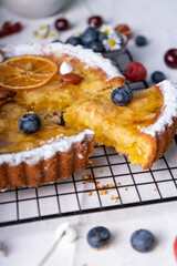 Freshly Baked Lemon Pie, Citrus Tart over Summer Background