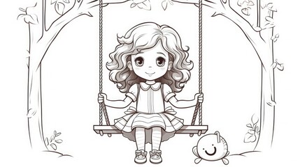 A cute doll girl sitting on the swing