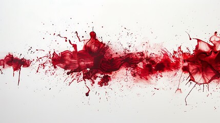 Ruby paint splatters blending and merging, forming an intriguing composition on white.