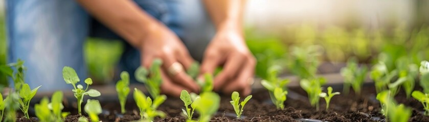 Community garden with diverse plants and residents cultivating plots in urban area. Sustainable living practices. Environmental stewardship and community-based gardening in city spaces.