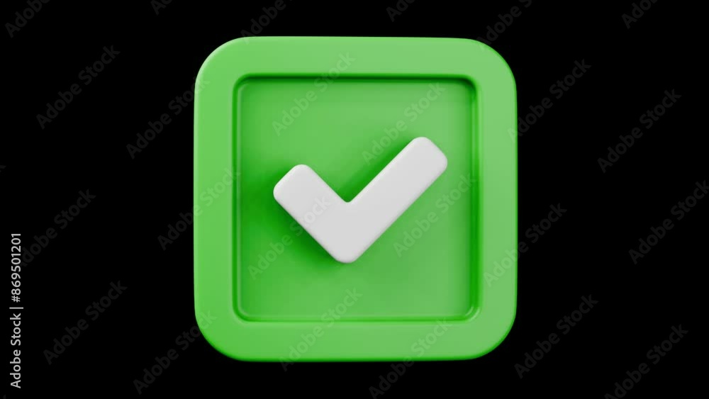 Poster 3d ok confirm agree yes checkbox icon render movie on transparent background. looped animation
