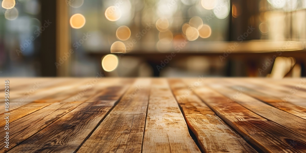 Aufkleber the close up picture of the empty table that has been made from wood material and placed inside the 