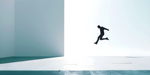 Obraz premium Illustrated profile view of a person jumping into empty space. Concept Illustration, Profile View, Jumping, Empty Space