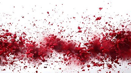 Ruby paint splatters merging and blending, creating a sense of depth and dimension on a background of pristine white.