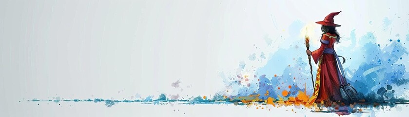 Fototapeta premium Pixel art doll with a magic wand, 3D model, white background, fantasy style