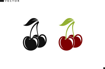 Cherry with leaves sign. Abstract berries icon. Fresh fruit vector