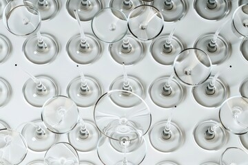 Elegant wine glasses arranged in a symmetrical pattern, creating a sophisticated and classy background.