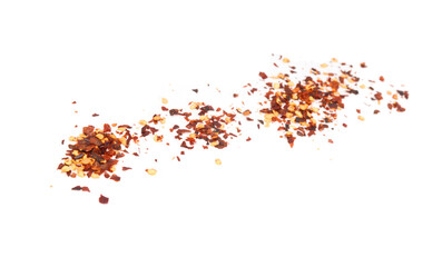 Chili flakes on white background