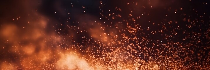 Obraz premium Fire sparks against dark background, A dark sky filled with numerous small particles of red and white smoke