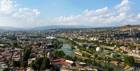 Obraz premium Tbilisi, Georgia. Cityscape view in the sunny day. Old historical buildings
