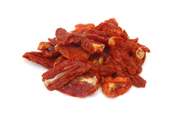 Sundried Sliced Tomatoes as a Healthy and Nutritious Dietary Supplement on white
