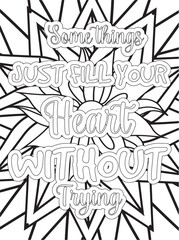 Motivational Quotes Flower Coloring Page Beautiful black and white illustration for adult coloring book