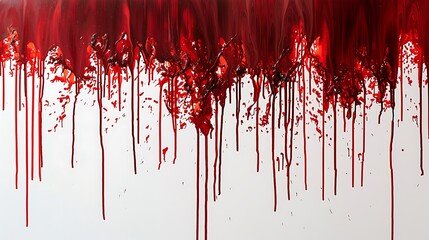Ruby red paint dripping and cascading, leaving delicate trails of color on a backdrop of pure white, evoking a sense of elegance.